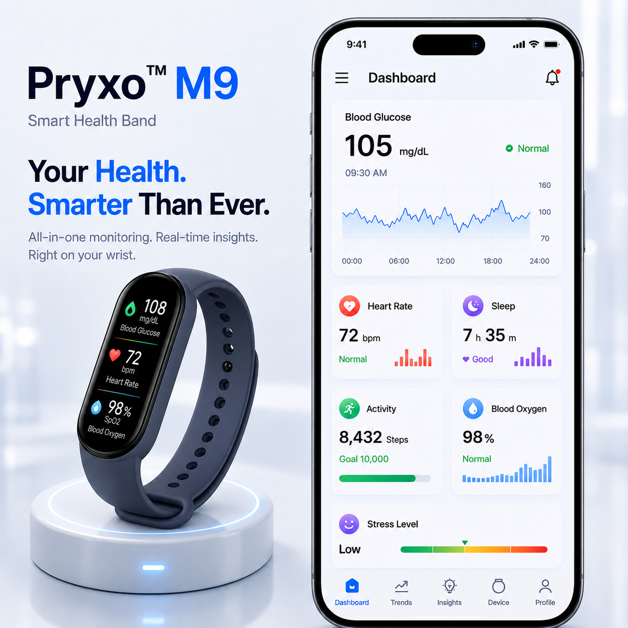 🎉75% OFF Launch Offer🔥Pryxo™ M9 Non-Invasive Smart Band