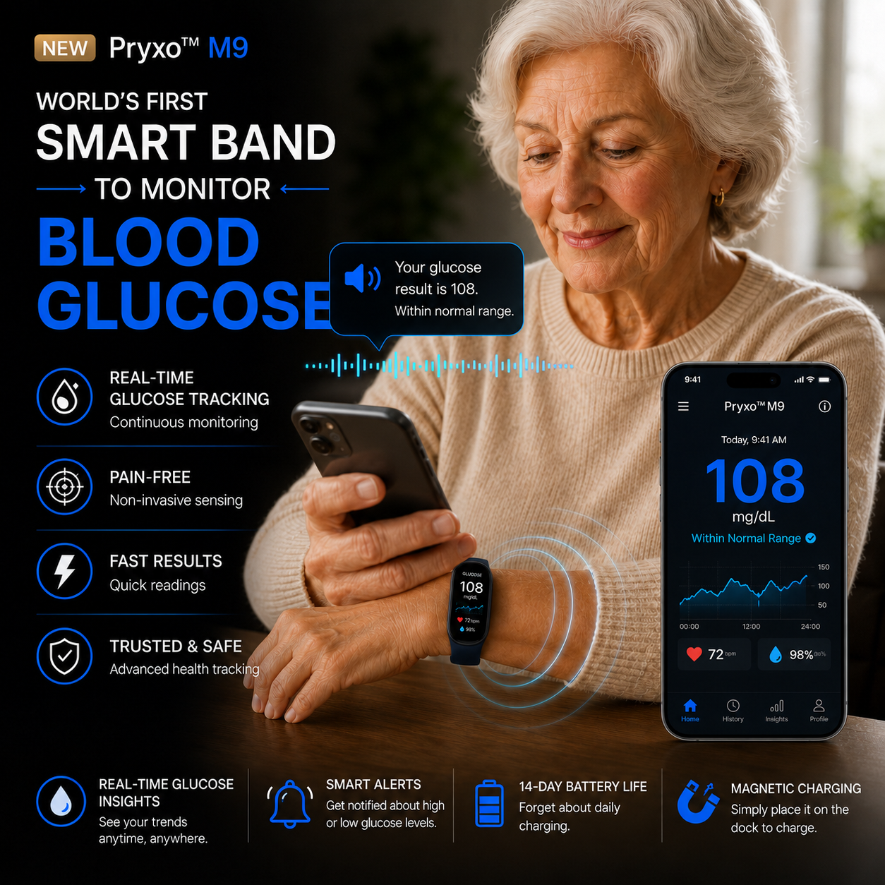 🎉75% OFF Launch Offer🔥Pryxo™ M9 Non-Invasive Smart Band